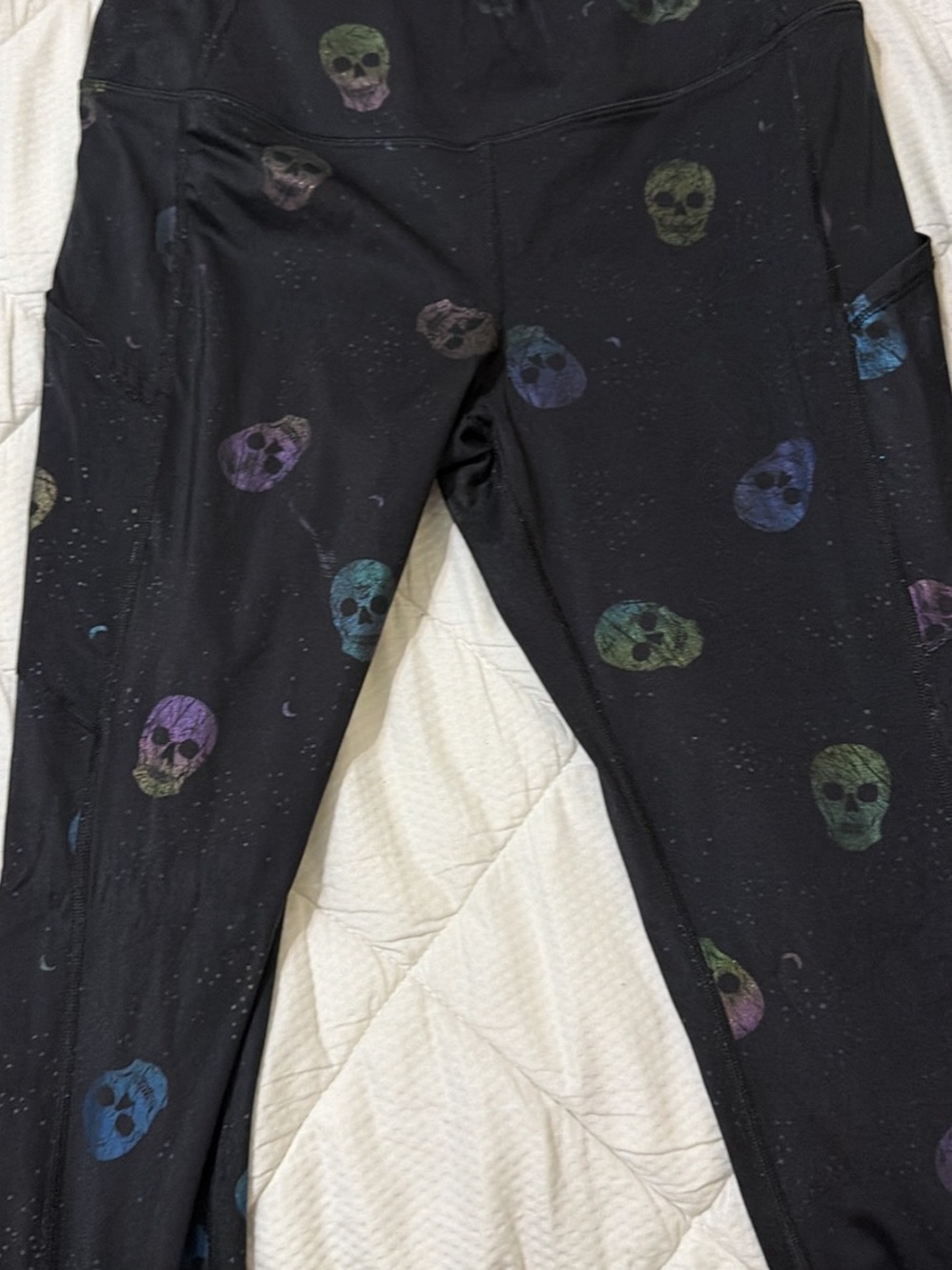 Black Skull-Print Leggings with Multicolor Accents